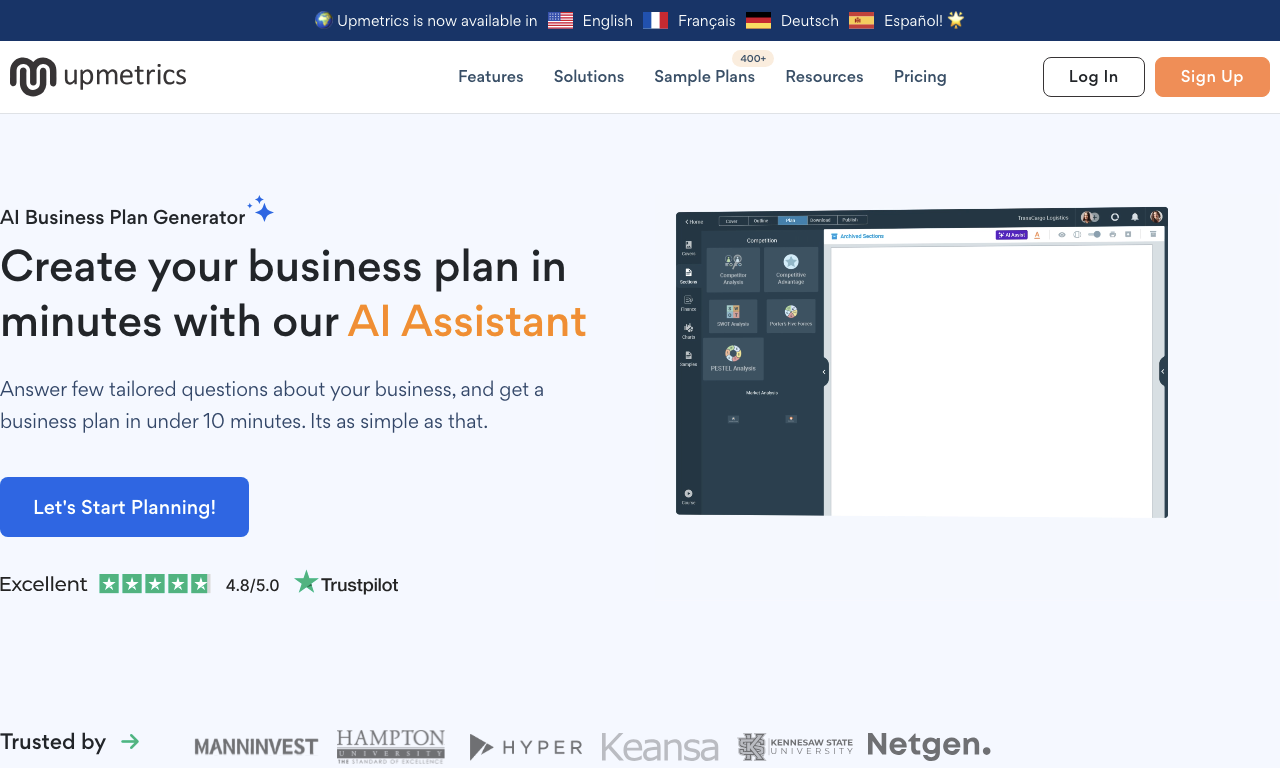AI Business Plan Generator - Upmetrics — превью