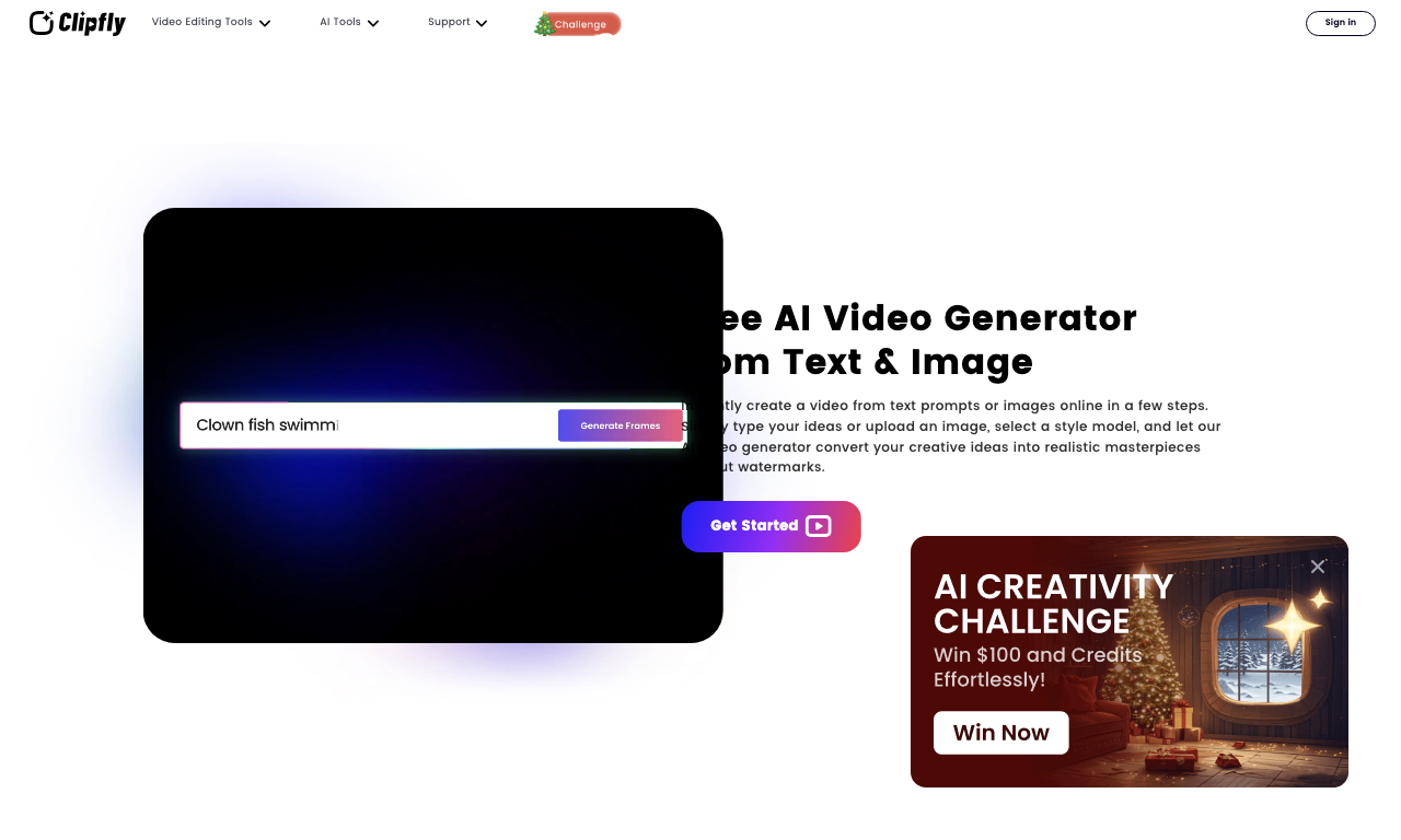 Clipfly AI Video Generator — интерфейс