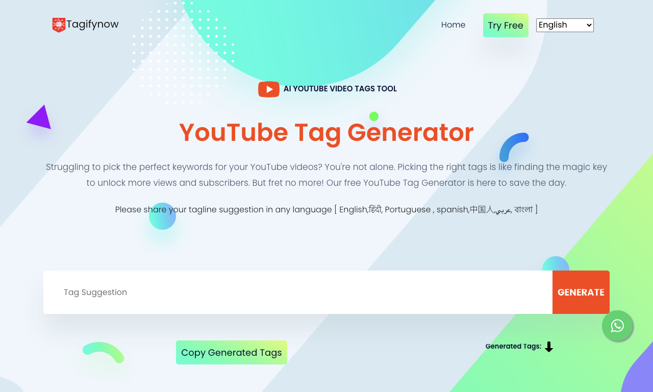 TagifyNow - YouTube Tag Generator — интерфейс