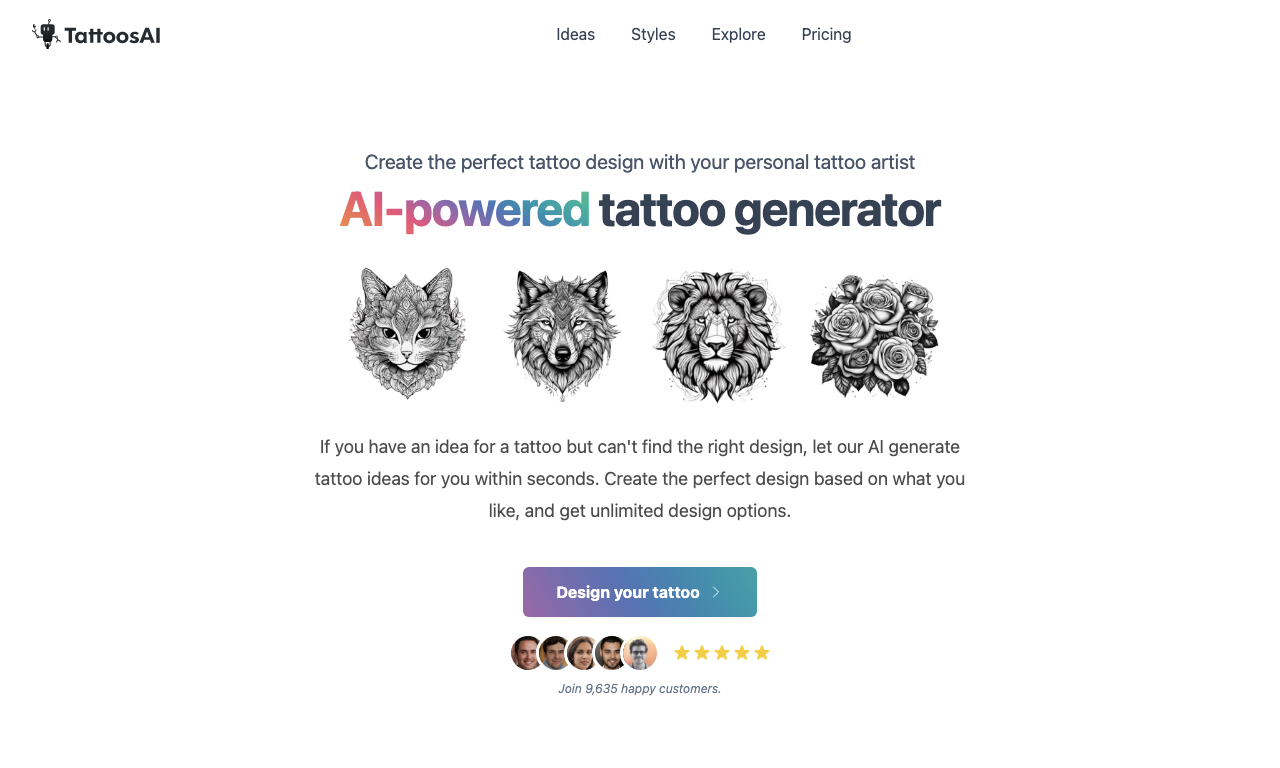 Tattoos AI — интерфейс
