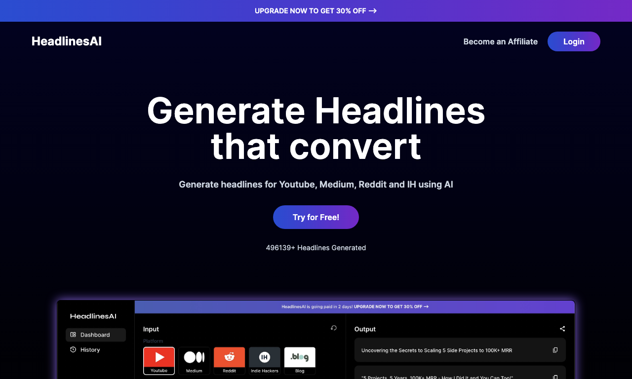 HeadlinesAI — интерфейс