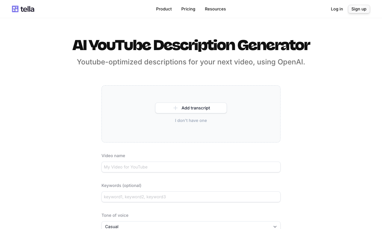 AI YouTube Description Generator — интерфейс