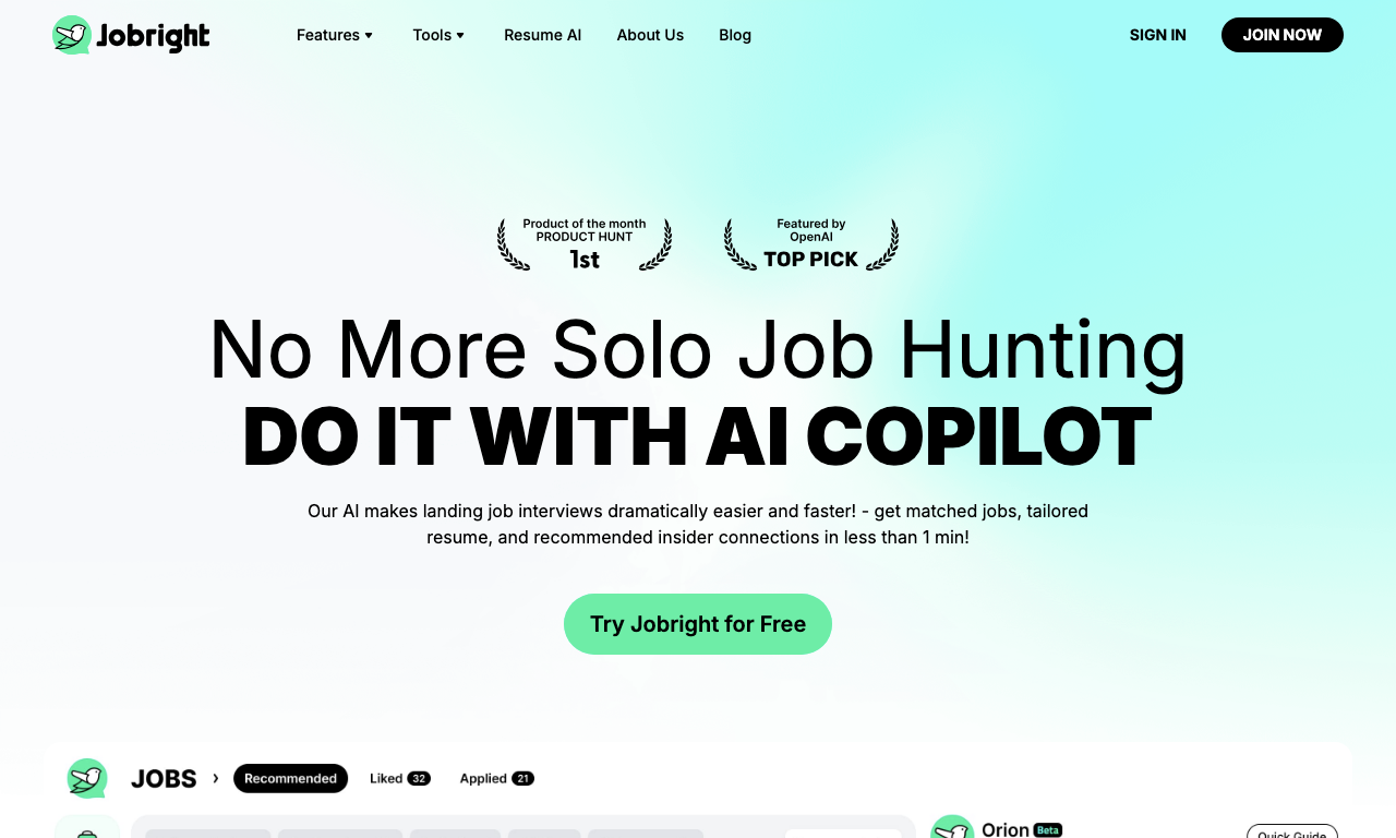 JobRight AI — интерфейс