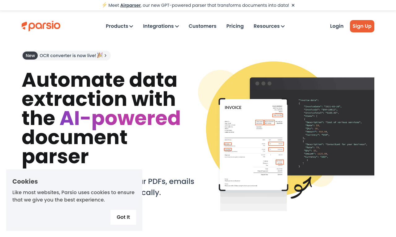 Parsio — интерфейс