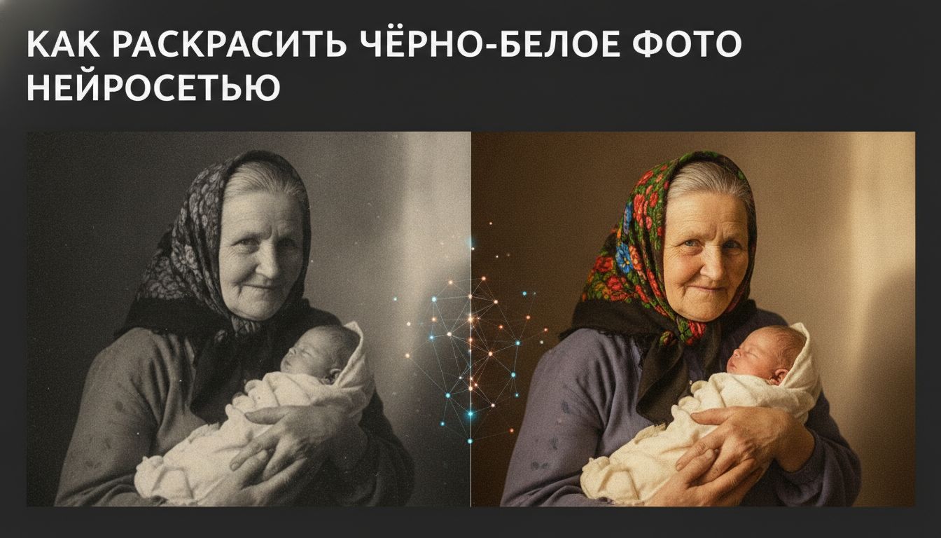Обложка статьи «Как раскрасить чёрно-белое фото нейросетью: сервисы и инструкция»